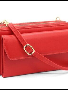Leather Crossbody Wallet Shoulder Bag Double Zipper Phone Purse
